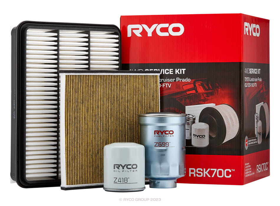 RYCO SERVICE KIT 120 Series 2006-2009 (Air Filter, Spin On Oil Filter, Spin on Fuel Filter, Microshield Cabin Air)  3.0 D-4D | 1KD-FTV |